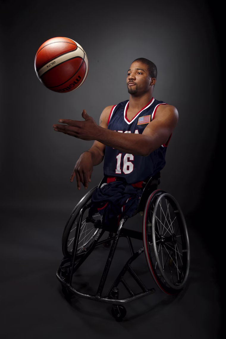 Image: Wheelchair basketball player Trevon Jenifer poses for a portrait at the U.S. Olympic Committee Media Summit in Beverly Hills