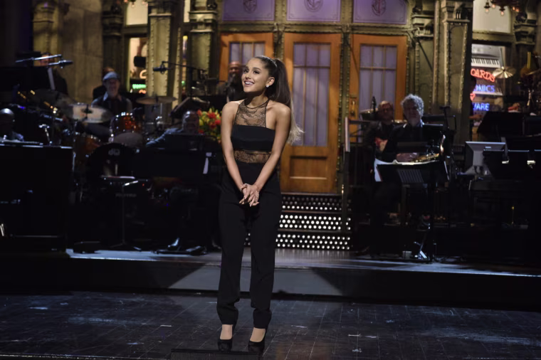 Image: Ariana Grande performs her monologue as she hosts Saturday Night Live