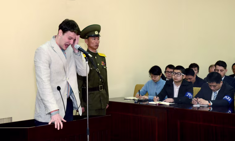Image: KCNA picture shows U.S. student Otto Warmbier crying at court in an undisclosed location in North Korea