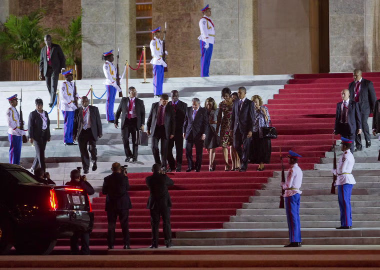 Image: Barack Obama, Michelle Obama, Raul Castro