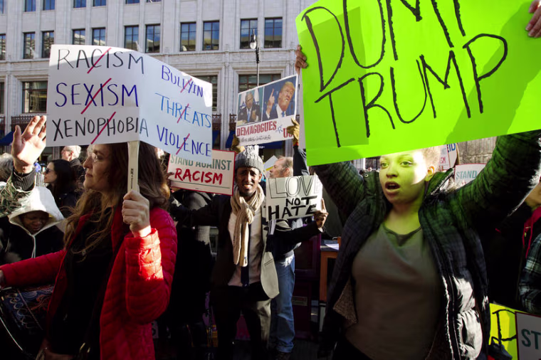 Demonstrators protest outside of the Verizon Center in Washington, Monday, March 21, 2016, where the 2016 American Israel Public Affairs Committee (AIPAC) Policy Conference is taking place in Washington, Monday, March 21, 2016. Republican presidential candidates Donald Trump, John Kasich and Ted Cruz are speaking at the conference on Monday. (AP Photo/Jose Luis Magana)