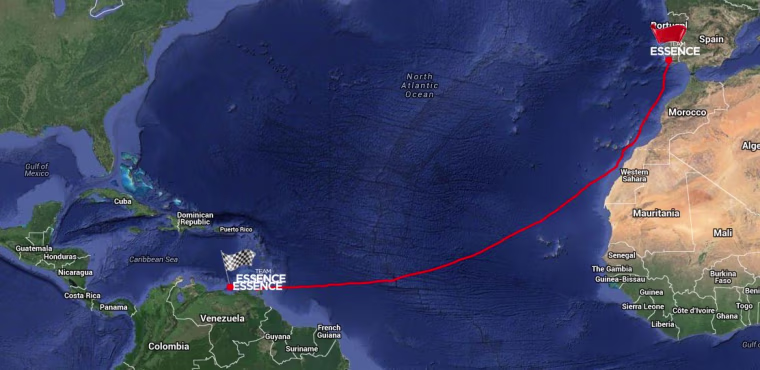 Image: Map showing Team Essence's route from Portugal to Venezuela