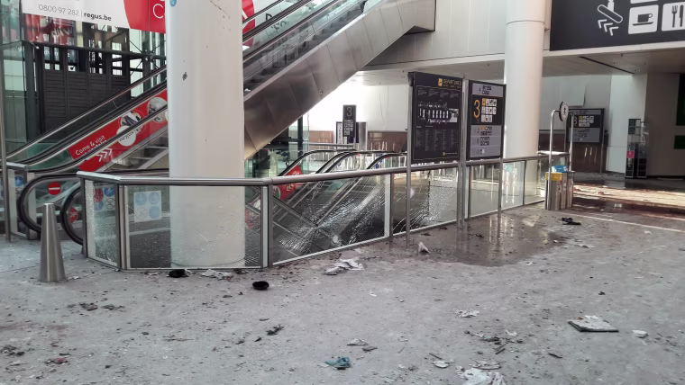 Image: Damage is seen inside the departure terminal following the March 22, 2016 bombing at Zaventem Airport, in these photos made available to Reuters by the Belgian newspaper Het Nieuwsblad