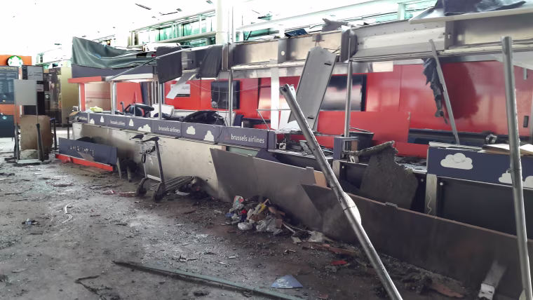 Image: Damage is seen inside the departure terminal following the March 22, 2016 bombing at Zaventem Airport, in these photos made available to Reuters by the Belgian newspaper Het Nieuwsblad