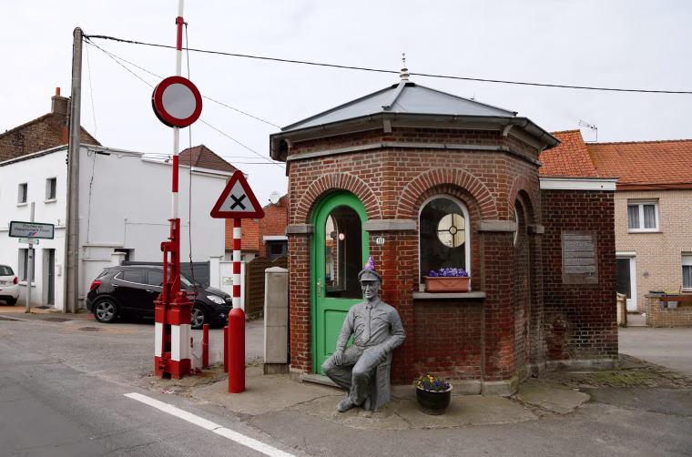 Image: A old customs post at the border between Belgium and France in Alveringem