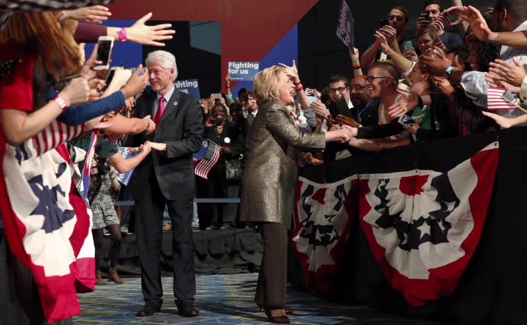 Image: Hillary and Bill Clinton greet supporters Tuesday night in Philadelphia