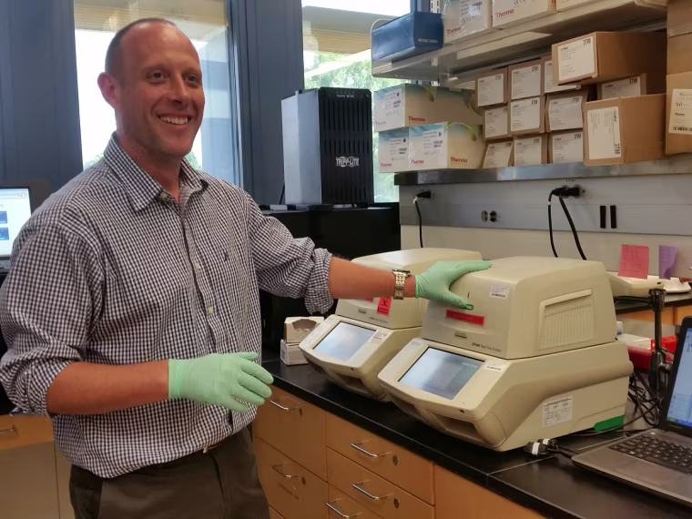 Patrick McGann of the Walter Reed Army Institute of Research shows off one of the super-fest gene sequencers that helped his team track down a superbug with an "ultimate" resistance gene called mcr-1.