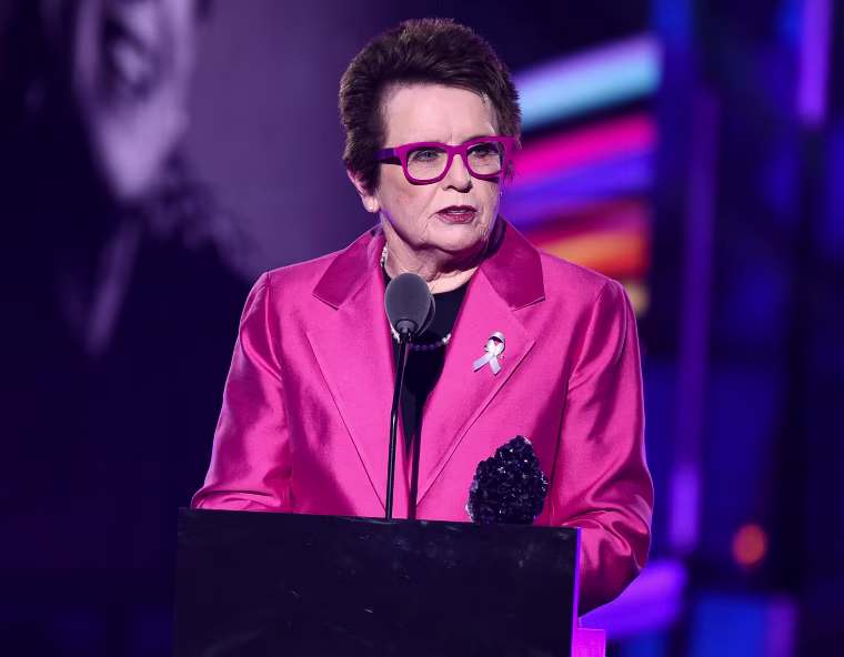 Honoree Billie Jean King speaking at the 2016 Logo's Trailblazer Honors