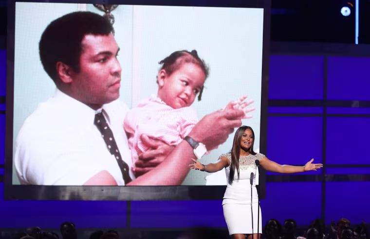 Image: Laila Ali speaks during a tribute to her late father, Muhammad Ali