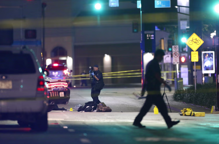 Image: Police investigatethe scene of Thursday's fatal shooting
