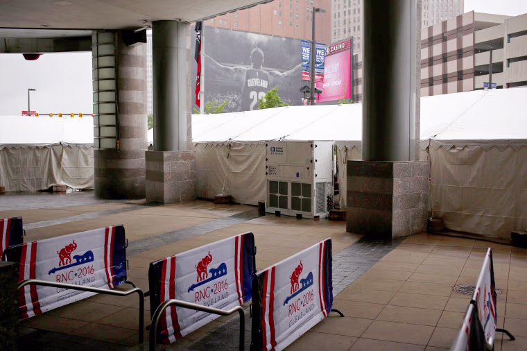 Image: Barricades are seen outside the Quicken Loans Arena as setup continues in advance of the Republican National Convention in Cleveland