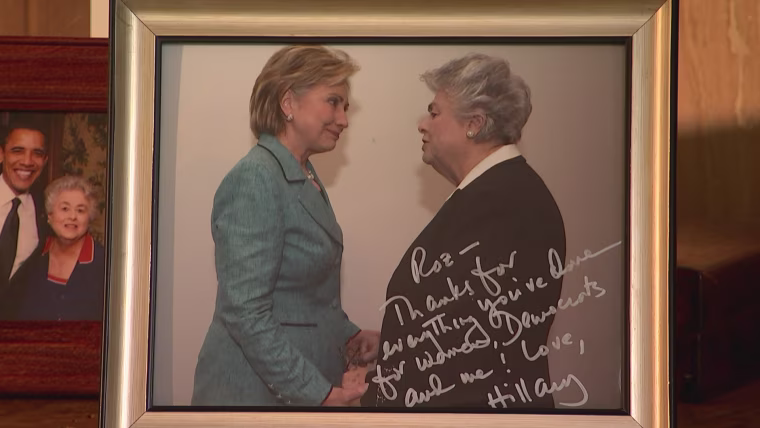 IMAGE: Hillary Clinton and Roz Wyman in a signed photo
