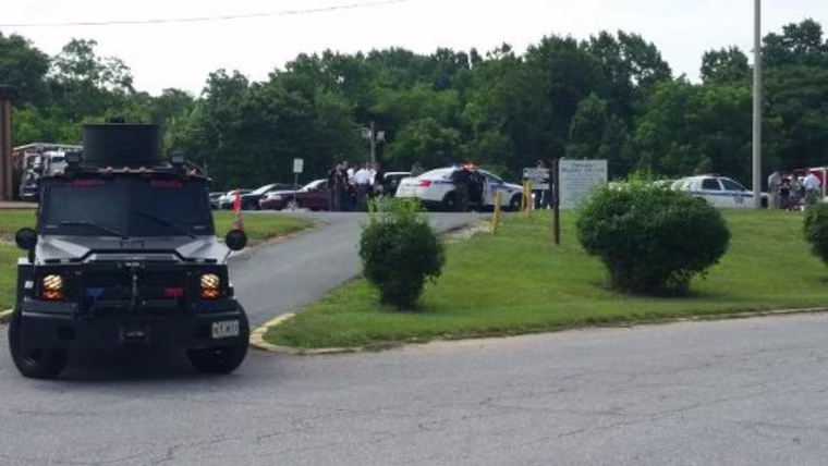 Police at the scene of Monday's standoff.