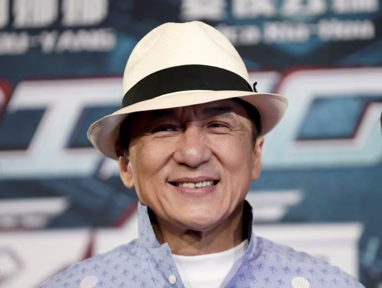 Actor Jackie Chan poses for the cameras at the announcement of the beginning of production for the science fiction action film 'Bleeding Steel', which has been billed by producers as the biggest budget Chinese film ever shot in Australia.