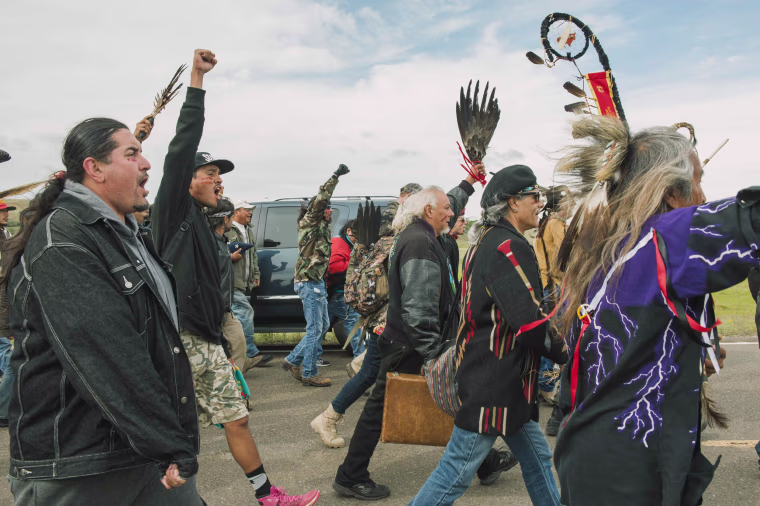 Image: Protesters demonstrate against the Energy Transfer Partners' Dakota Access pipeline near the Standing Rock Sioux reservation