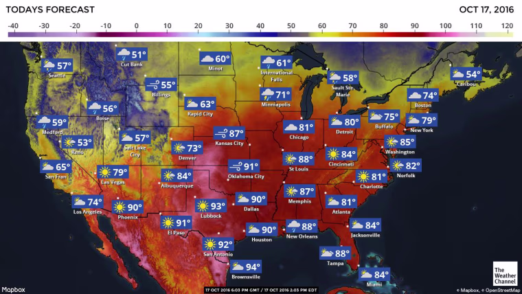 Image: Tuesday Oct.18 weather forecast in the U.S.