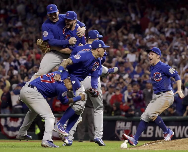 Image: Chicago Cubs celebrate after Game 7 of the Major League Baseball World Series against the Cleveland Indians