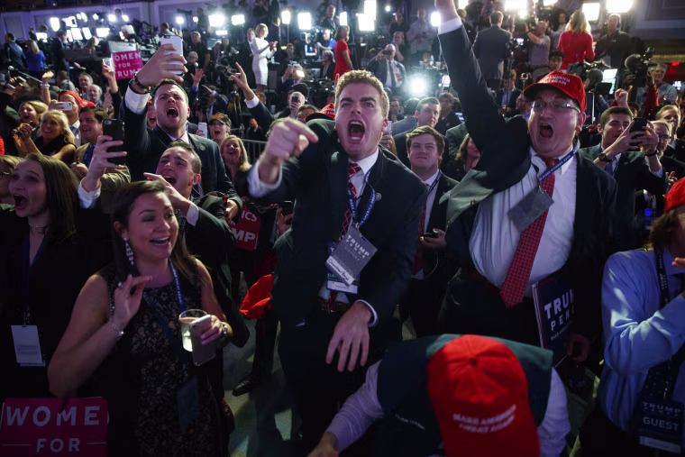 Image: Donald Trump heer as they watch election returns
