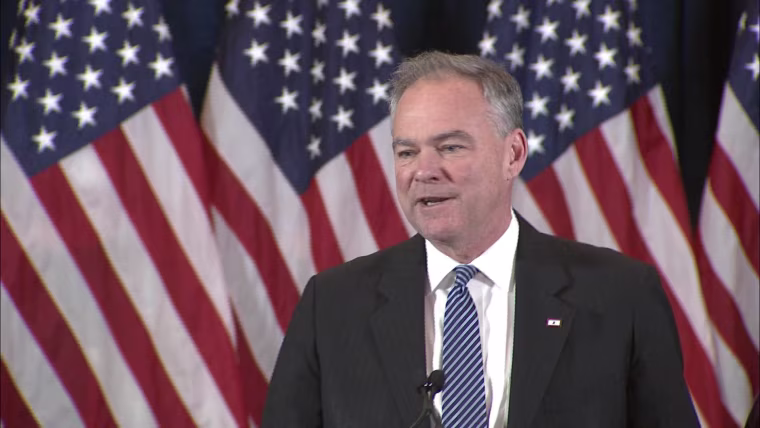 Tim Kaine introduces Hillary Clinton on Nov. 9.