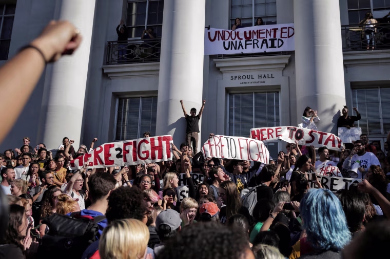 Image: Students protest immigration policy in response to the election of Republican Donald Trump as President of the United States in Berkeley, California