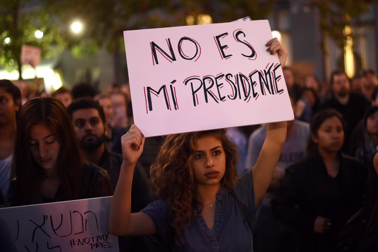 Image: Kimmy rallies with protesters in Oakland, California, U.S. following the election of Donald Trump as President of the United States