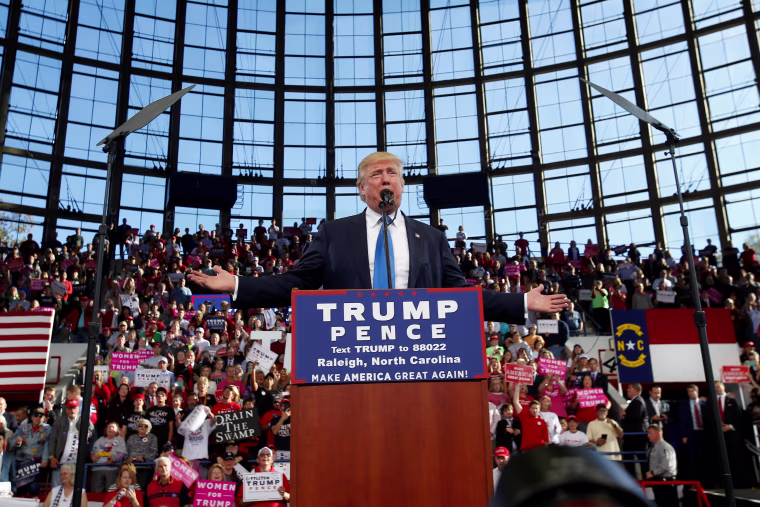 Image: Republican presidential nominee Donald Trump speaks during a campaign rally in Raleigh
