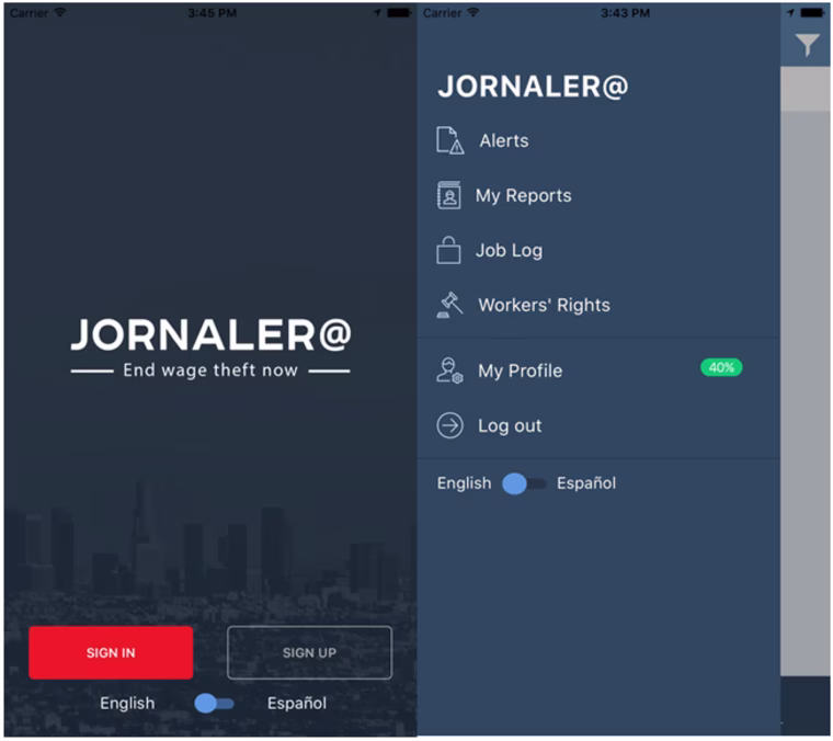 Jornalera app available in the Apple app store.