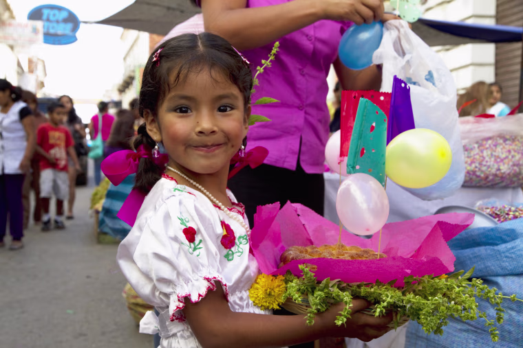 Girl Carrying A Gift Basket 