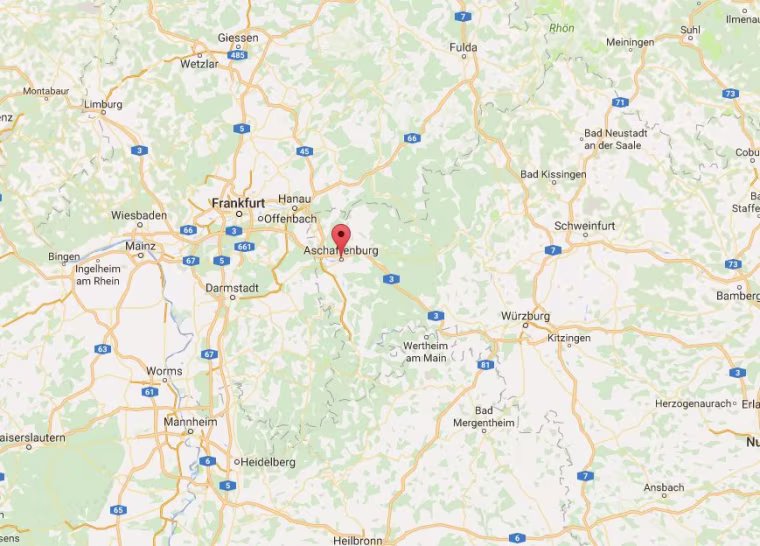 Image: City of Aschaffenburg shown on map