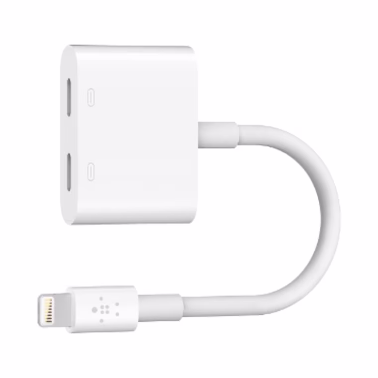 The Belkin Lightning Audio + Charge RockStar turns that one Lightning port into two, so users can listen to music and charge up at the same time.