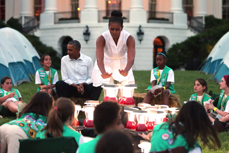 Image: US President Obama and First Lady host Girls Scouts at White House Campout