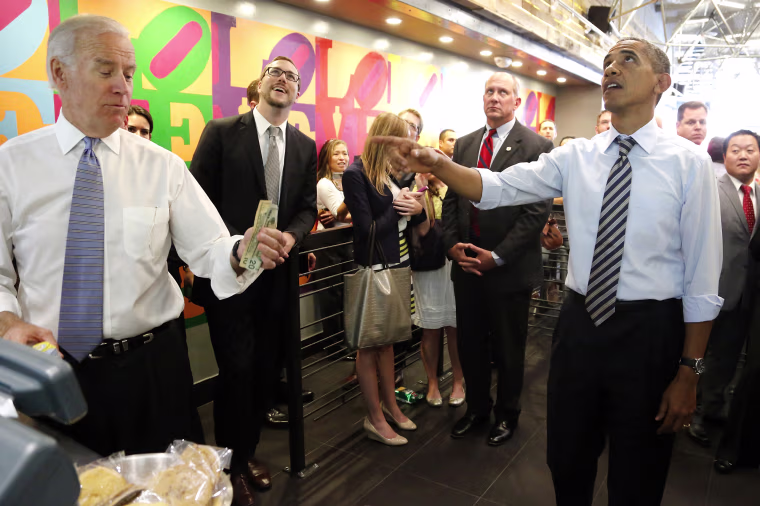 Obama turns down Biden's offer to buy lunch at a sandwich shop near the White House in Washington