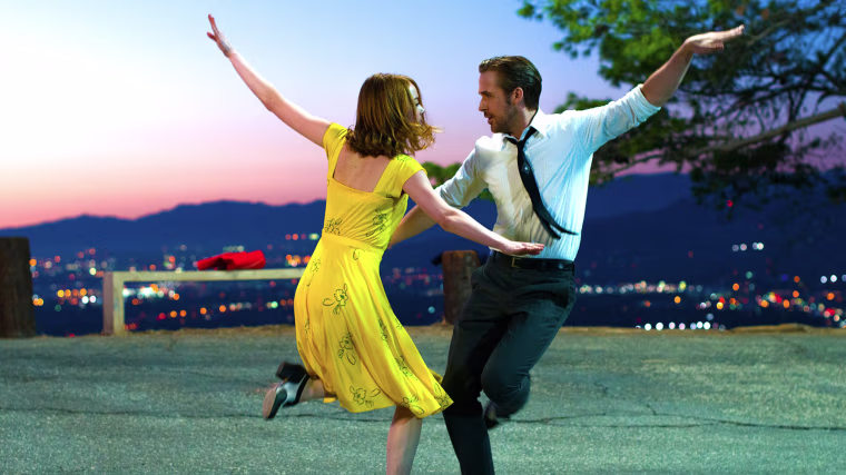 Image: Emma Stone and Ryan Gosling on the set of "La La Land."