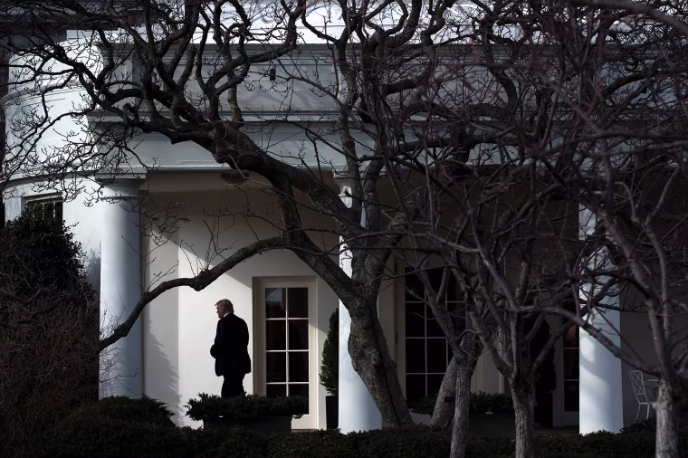 Image: President Donald Trump walks to Marine One for his first trip as President, on the South Lawn of the White House Jan. 26, 2017