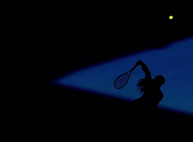 Image: Serena Williams of the United States serves in her semifinal match