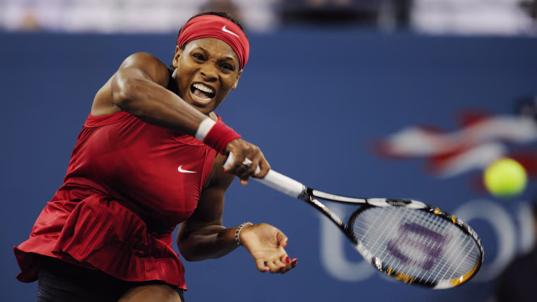 Image: 2008: Serena Williams smashes a return to Jelena Jankovic of Serbia during the women's final at the US Open tennis tournament in New York on Sept. 7.