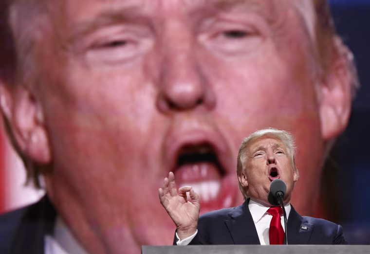 Image: Trump delivers his address during the final day of the 2016 Republican National Convention