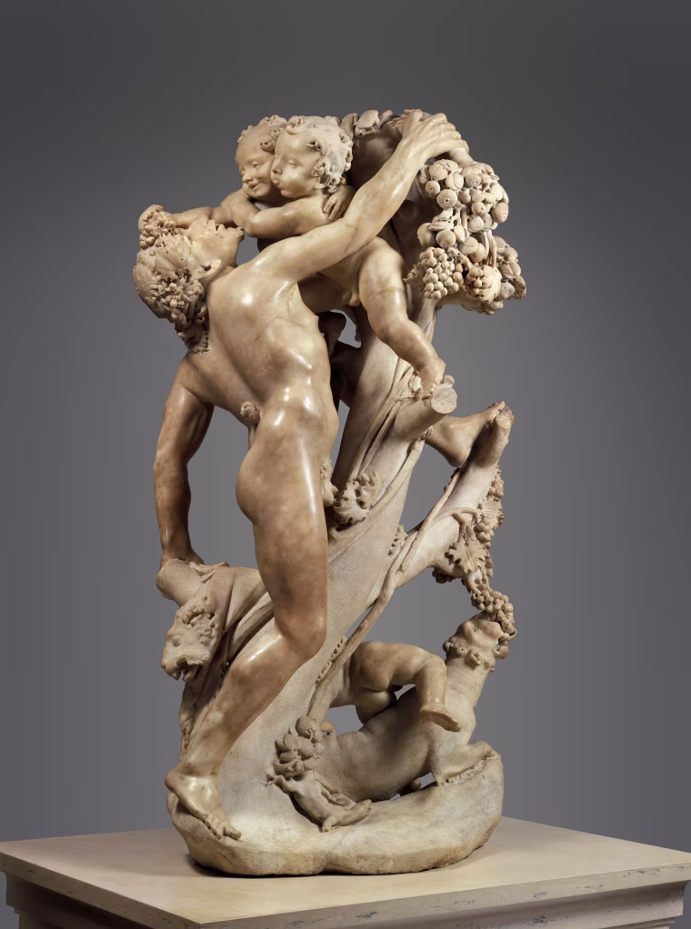 Bacchanal: A Faun Teased by Children, marble statue by Gian Lorenzo Bernini and Pietro Bernini, circa 1616-17. Gian Lorenzo Bernini was the heroic central figure in Italian Baroque sculpture.