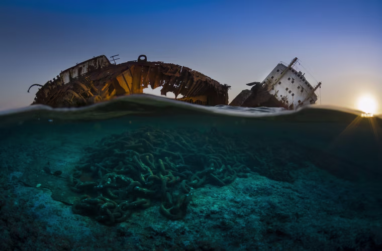 Image: This is the wreck of the Louilla resting on top of Gordon reef in the Straits of Tiran on the edge of Egypt's Sinai Peninsula.