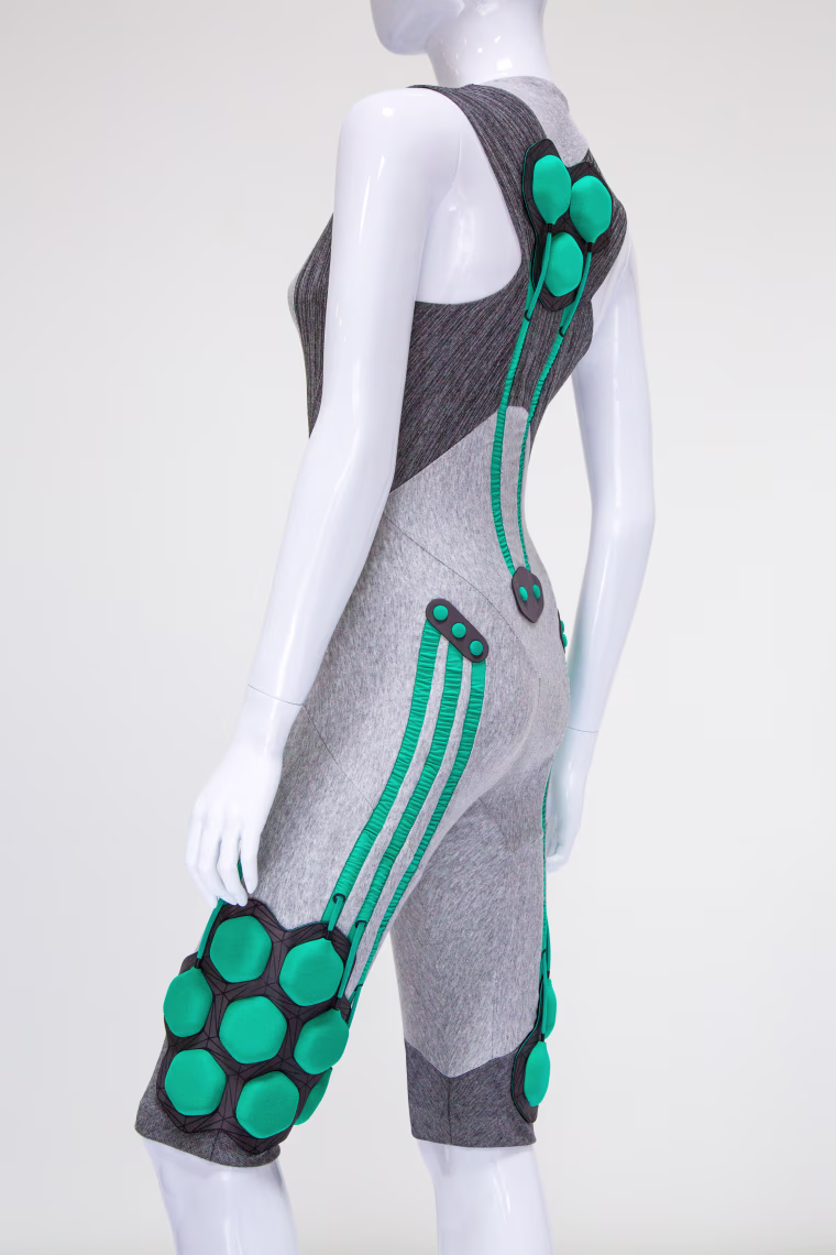 The Aura soft exosuit eschews metal framework for flexible tech fabrics that offer added strength and artificial muscles to people with mobility issues.