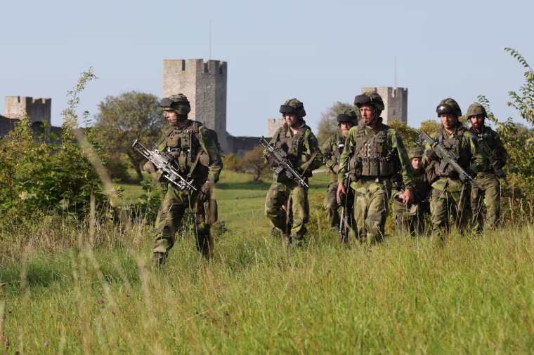 Image: Swedish military patrol outside Visby, island of Gotland