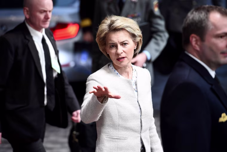 Image: German Defence Minister Ursula von der Leyen arrives to attend a foreign affair council at the European Council, in Brussels, on March 6, 2017.