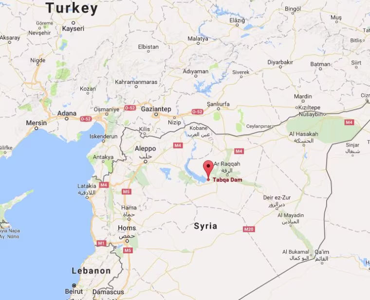 Image: A map showing the location of the Tabqa Dam