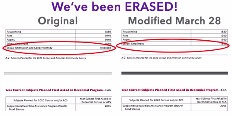 Image showing removal of LGBT category from 2020 Census