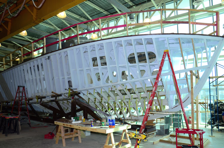 Image: Hull ribs surround PT-305's bow and crew's quarters.