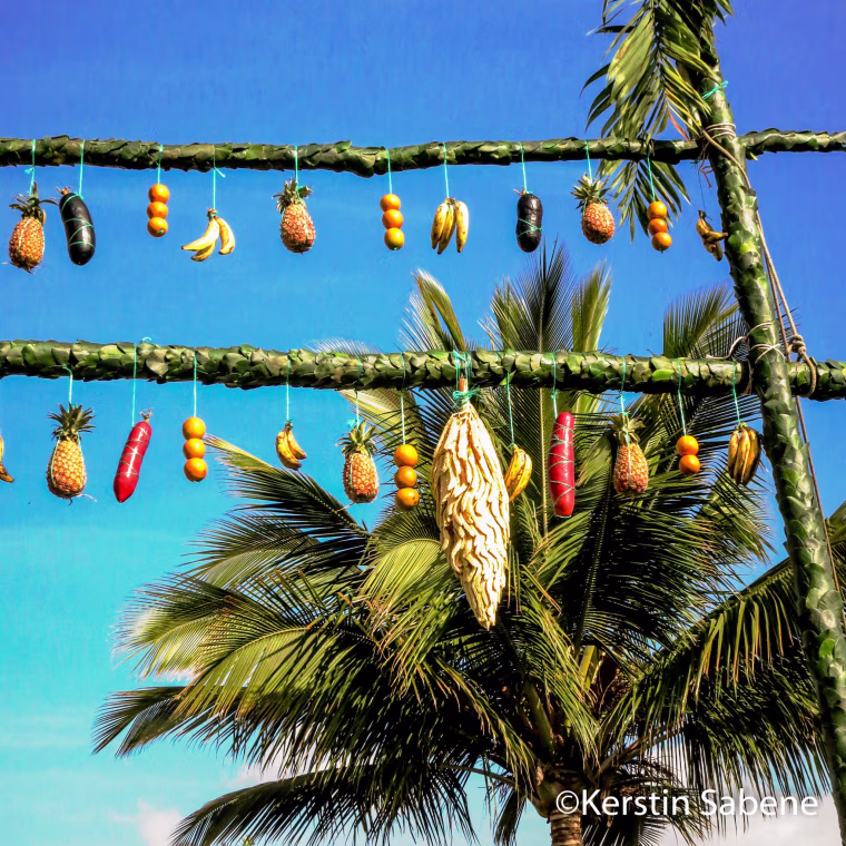 The men of Santiago Atitlan travel to the coast during Holy Week, to bring fresh tropical fruits in honor of the beginning of the spring season.