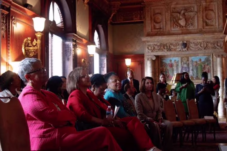 Image: Clarke, Jackson Lee, Pelosi, Kelly, Watson Coleman