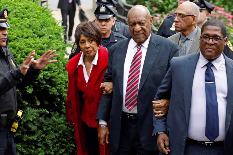 Image: Actor and comedian Bill Cosby leaves with Sheila Frazier, John Atchison and publicist Andrew Wyatt after the third day of Cosby's sexual assault trial at the Montgomery County Courthouse in Norristown