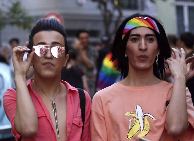 Image: Participants walks during Istanbul LGTB Pride Parade which was cancelled due in Istanbul,
