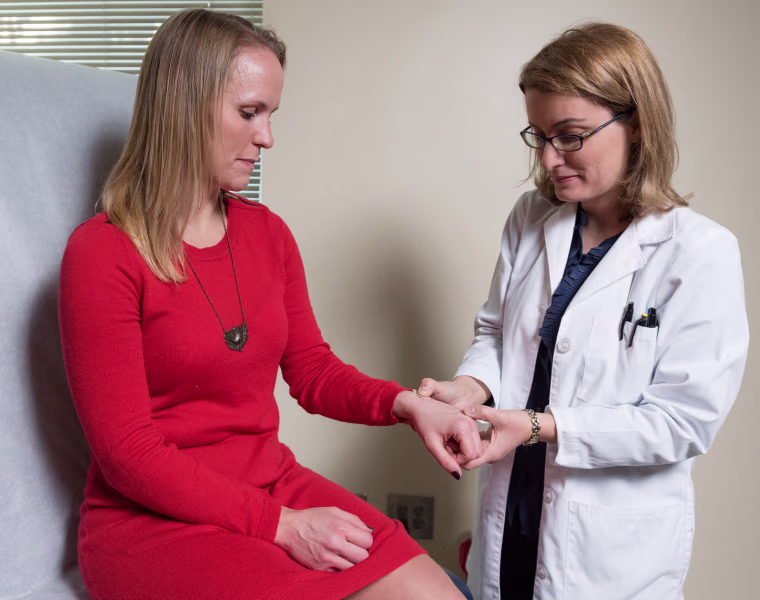 Image: Woman participates in microneedle study